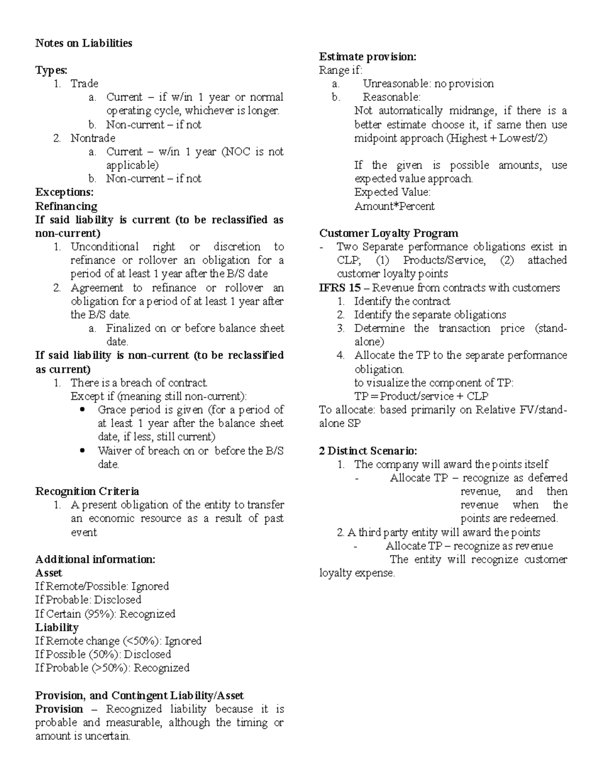 Liabilities Overview: Types, Recognition, and IFRS 15 Insights - Studocu