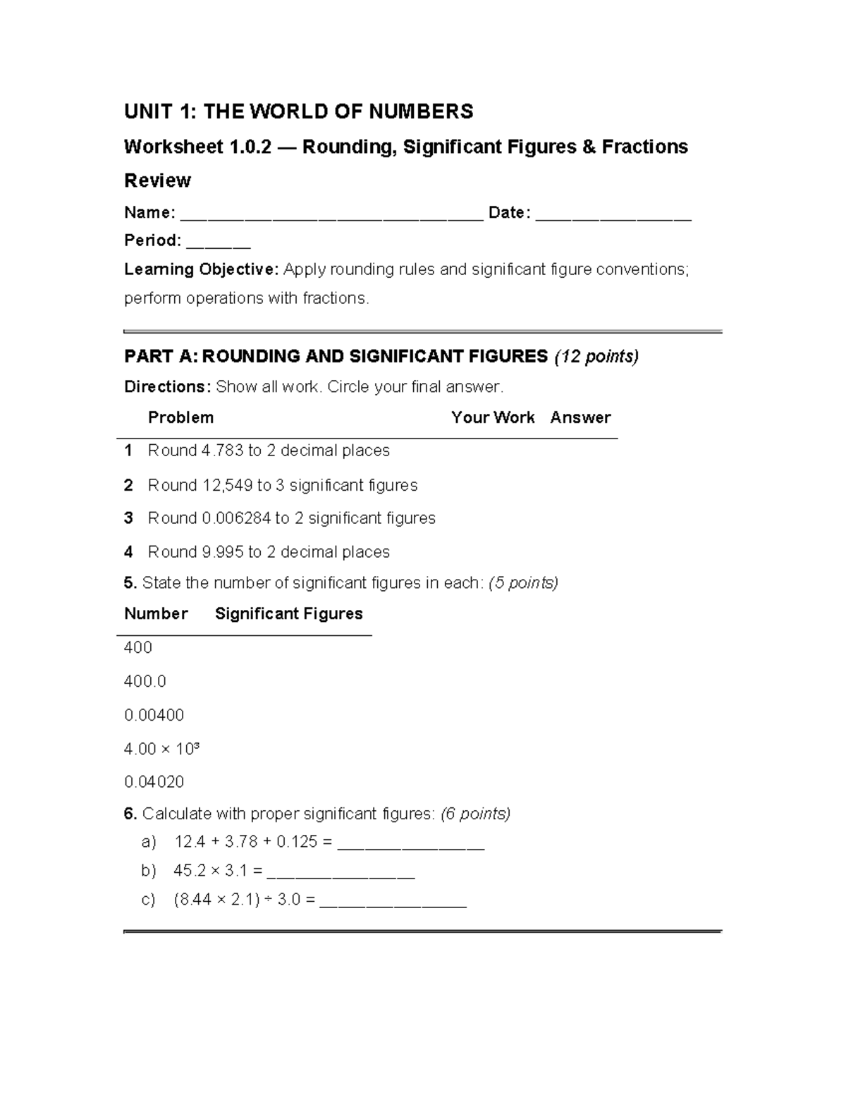 UNIT 1: THE WORLD OF NUMBERS Grade 9 Worksheet 1.0.2 Review on Rounding ...