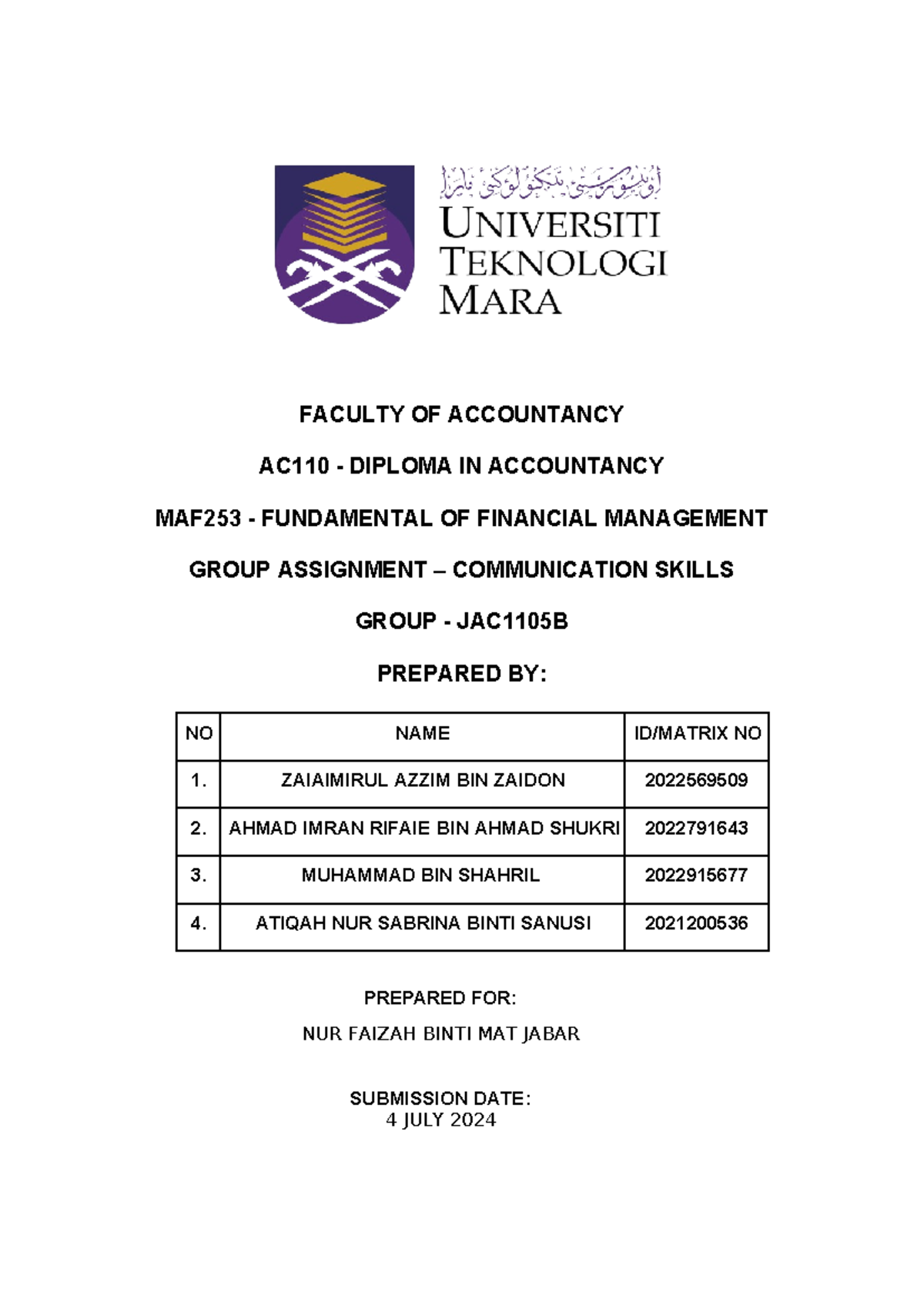 AC110 MAF253 Investment Appraisal Group Assignment Analysis - Studocu