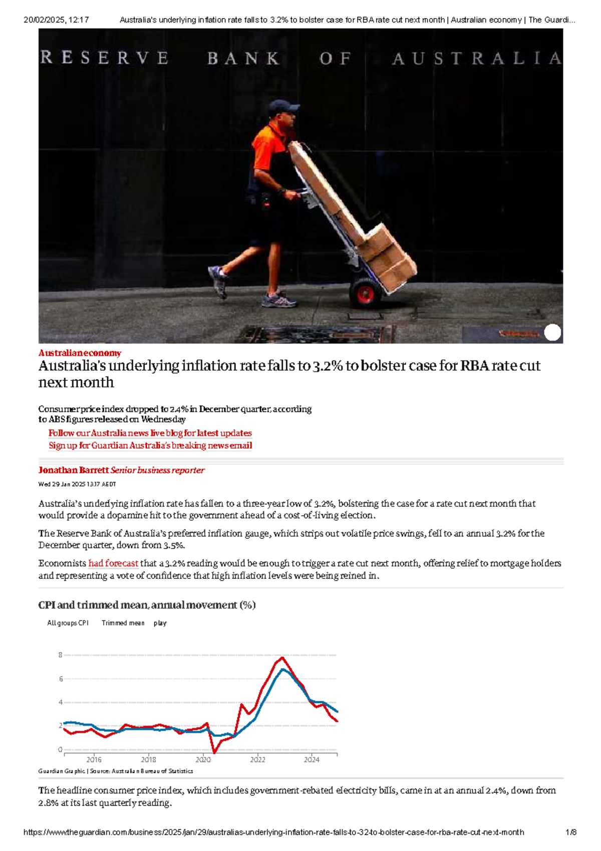 RBA Rate Cut Prospects: Underlying Inflation Falls - Eco Article Task 2 ...
