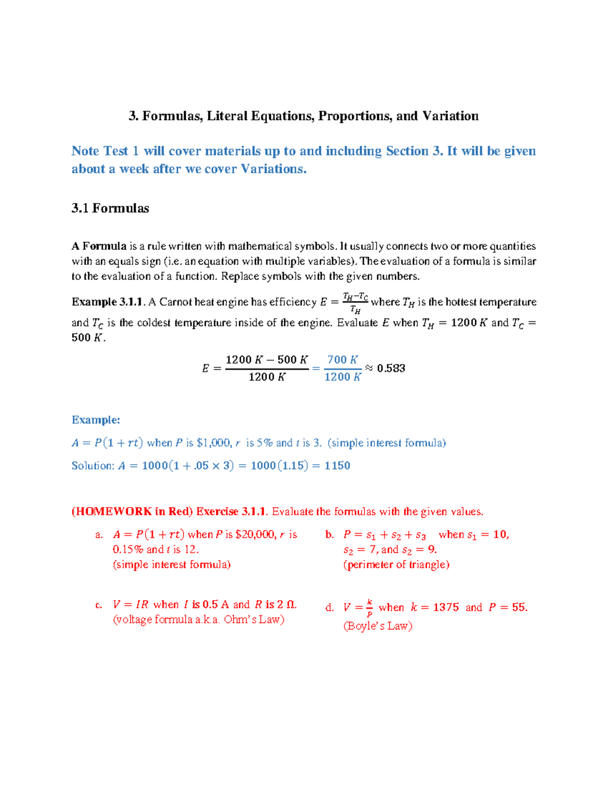Mathematics Formulas & Equations Review for Test 1 (MATH 3) - Studocu
