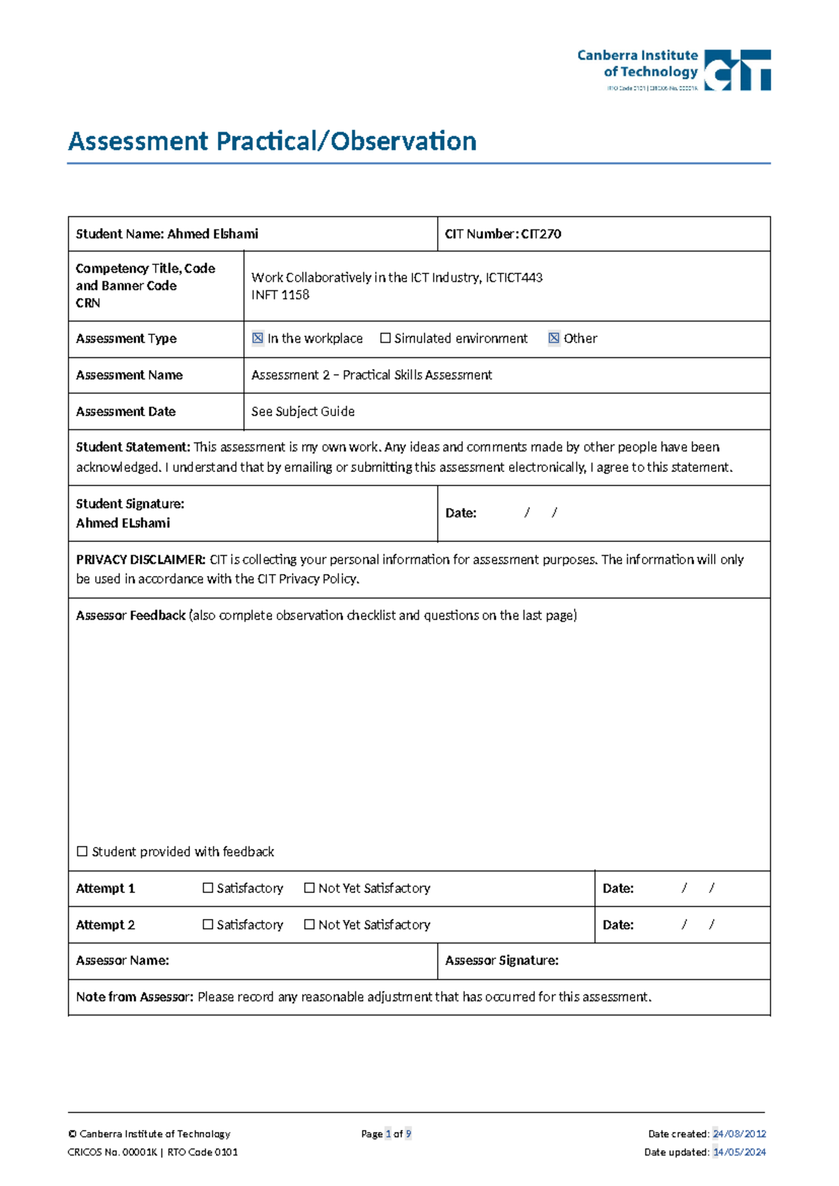 Assessment 2 - Practical Skills for Virtual Team Collaboration - ICTICT ...