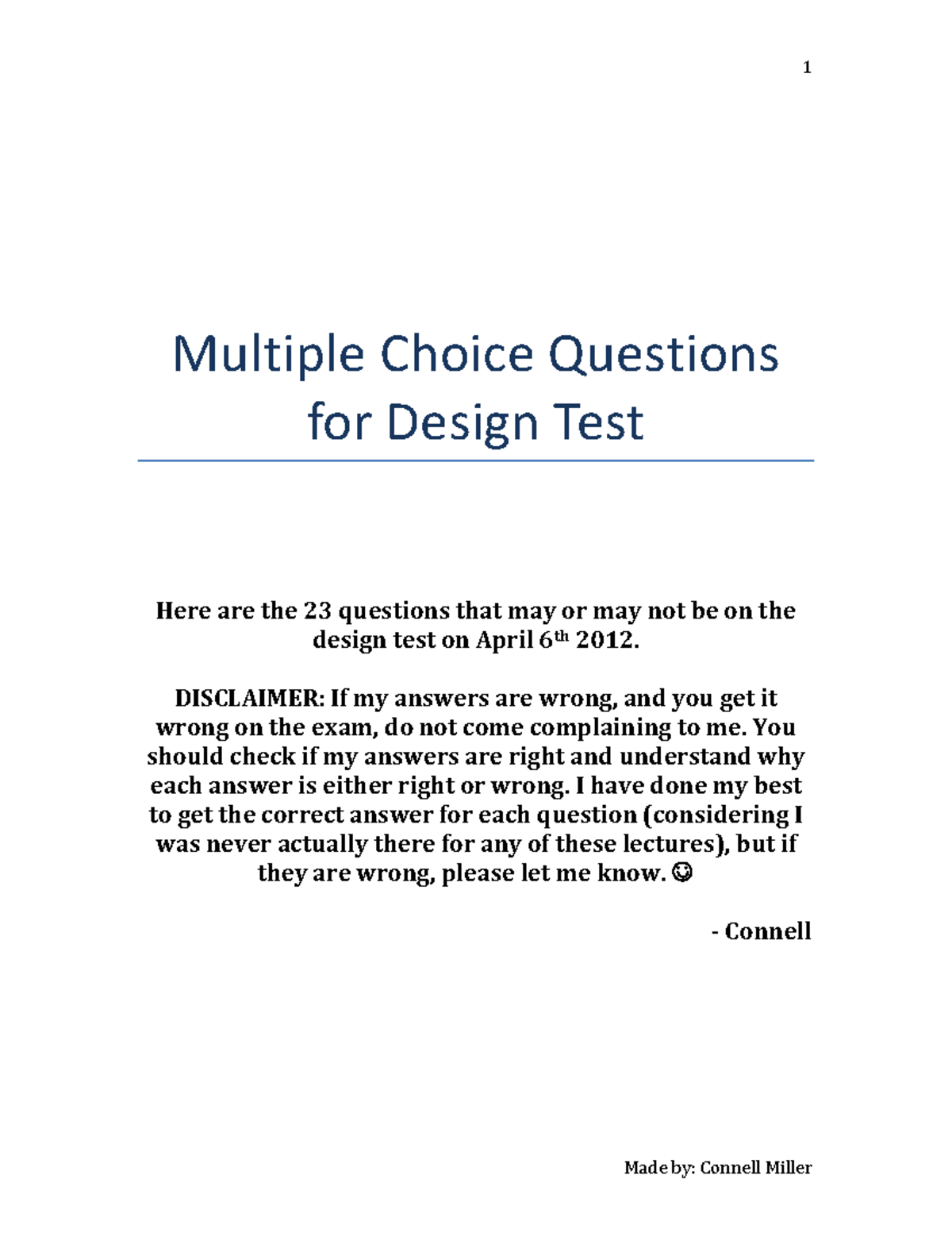 1050 Multiple Choice Questions for Design Test Practice 2012 - Studocu