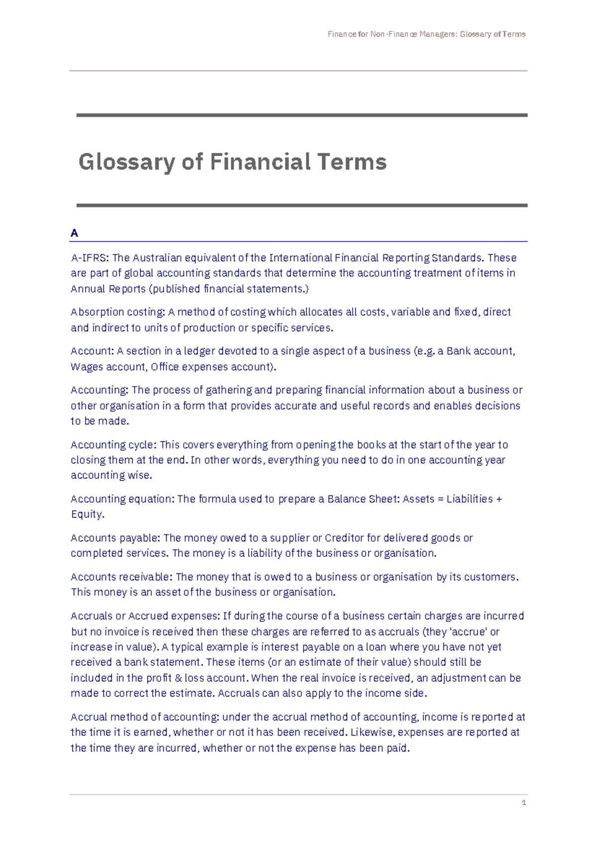 Finance for Managers: Glossary of Financial Terms (HO) - Studocu