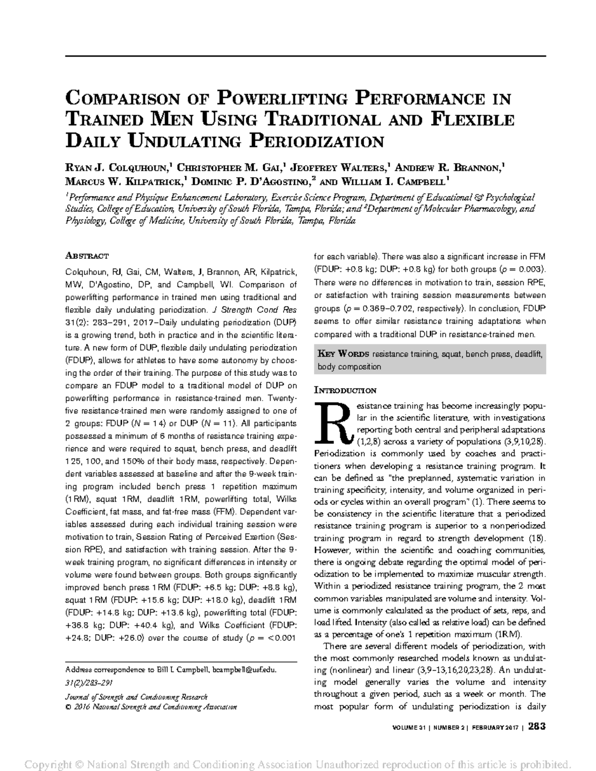 Comparison of Powerlifting Performance in Trained - COMPARISON OF P ...