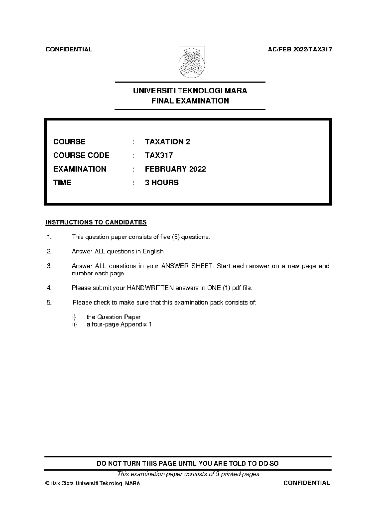 Taxation 2 Final Exam Suggested Solutions - FEB 2022 - Document Preview