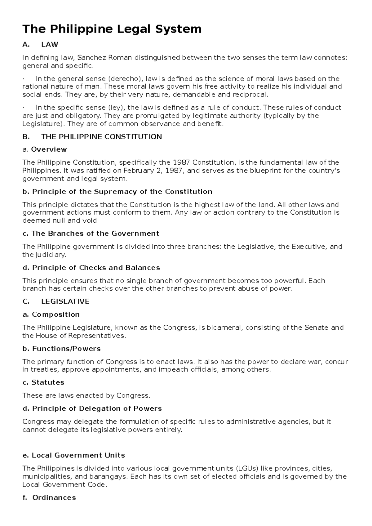 The Philippine Legal System: An Overview of Law and Governance - Studocu