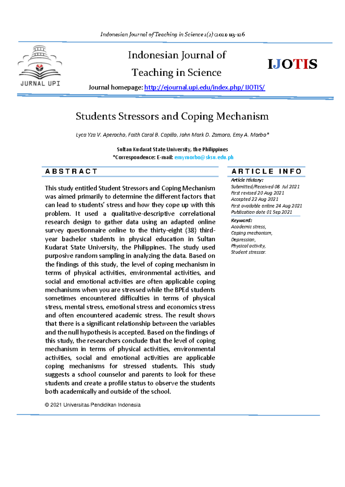 BPEd 113: Student Stressors and Coping Mechanisms in Physical Education ...