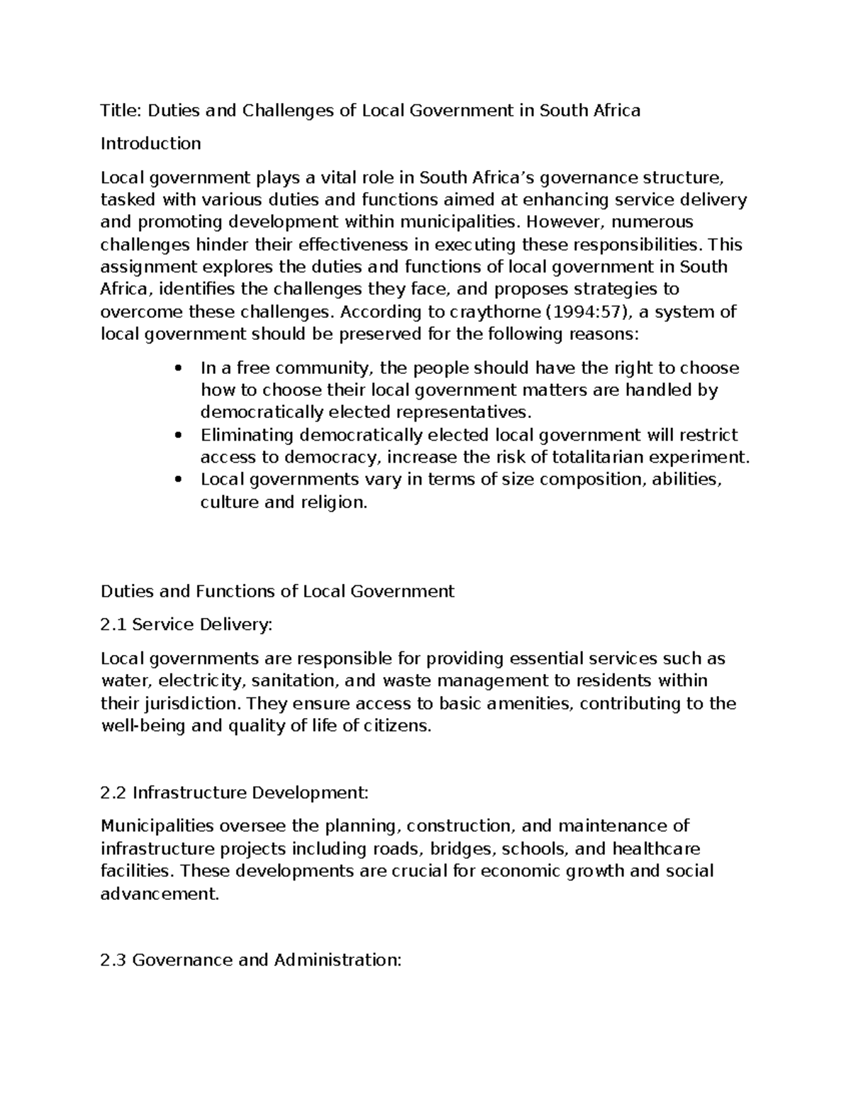 Duties and Challenges of Local Government in South Africa - PUB1511 ...