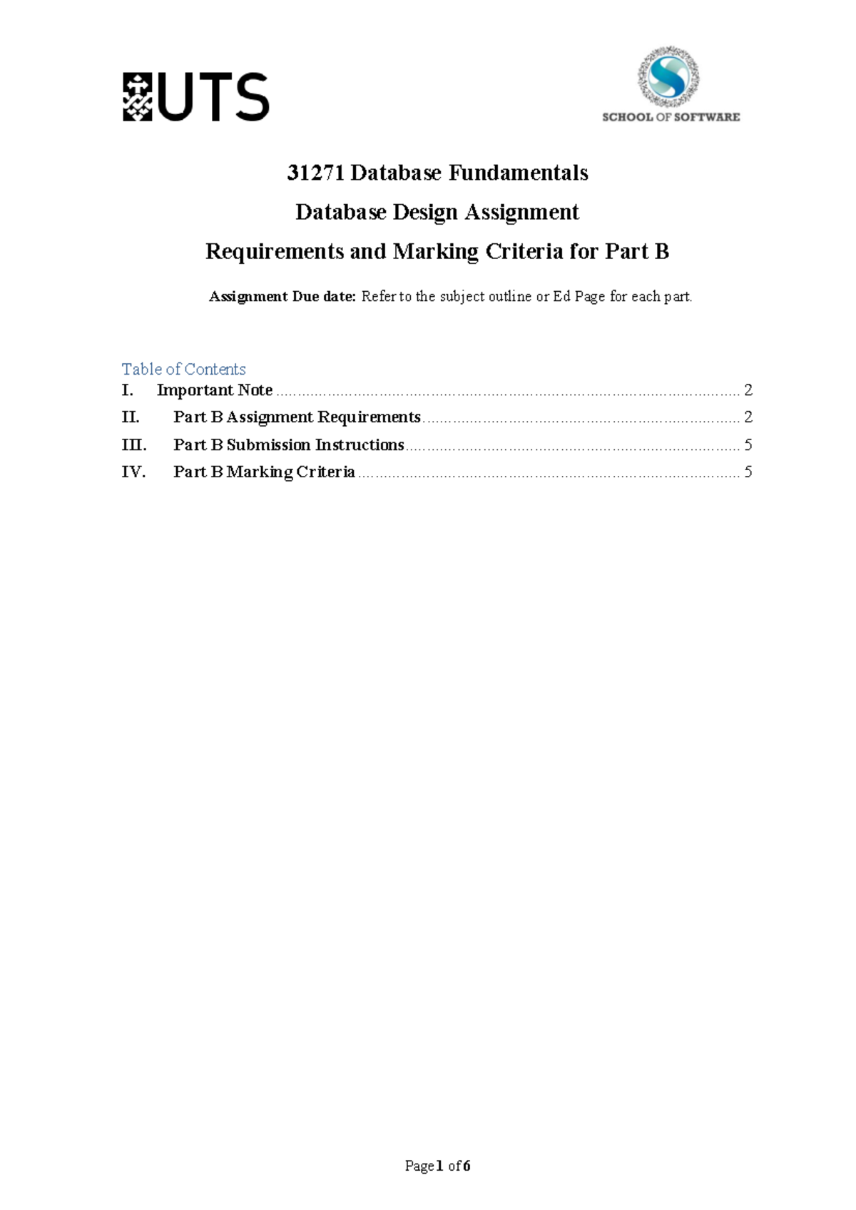 31271 Database Fundamentals Part B: ERD Design Requirements & Marking ...
