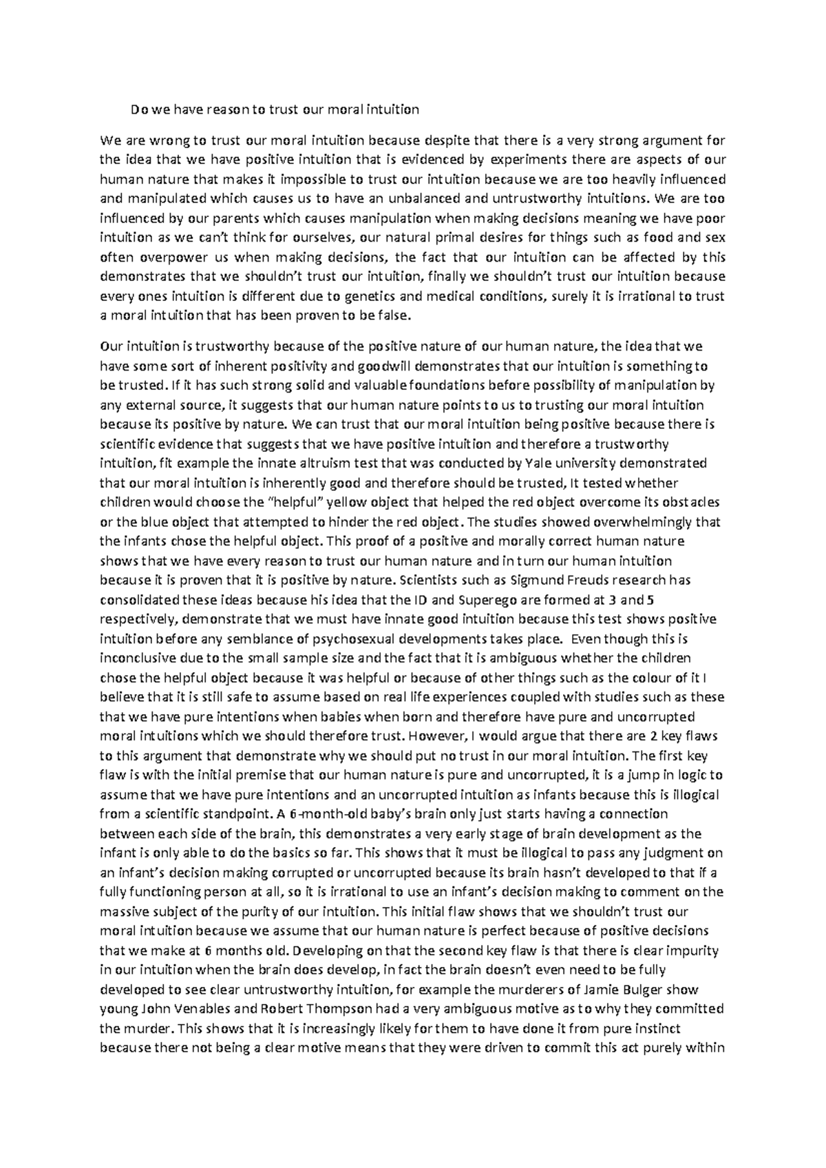 PHIL 201: Trusting Moral Intuition - Arguments For and Against - Studocu