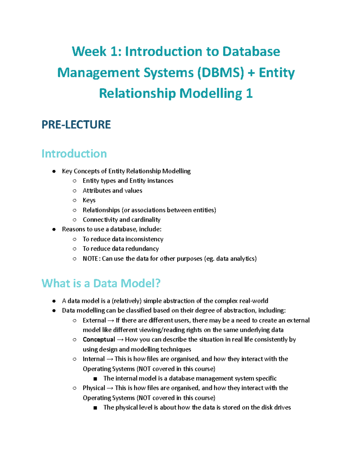 INFS1603: Course Notes - Week 1: Introduction to Database Management ...
