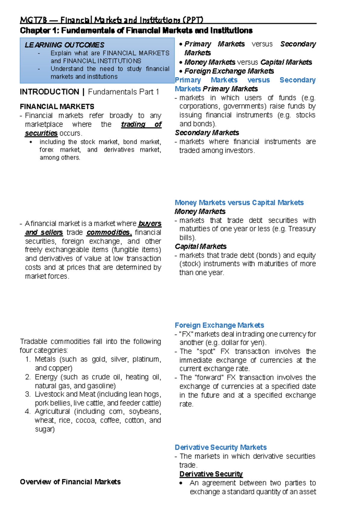MGT7B Financial Markets and Institutions (PPT) Chapter 1: Overview of ...