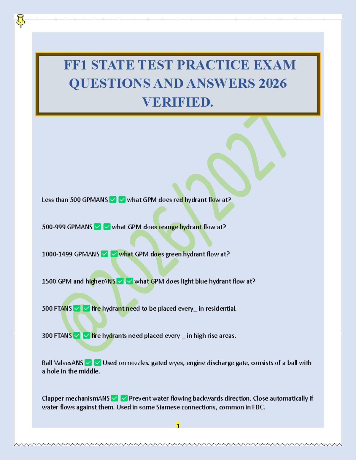 FF1 STATE TEST PRACTICE EXAM Q&A 2026 - Studocu