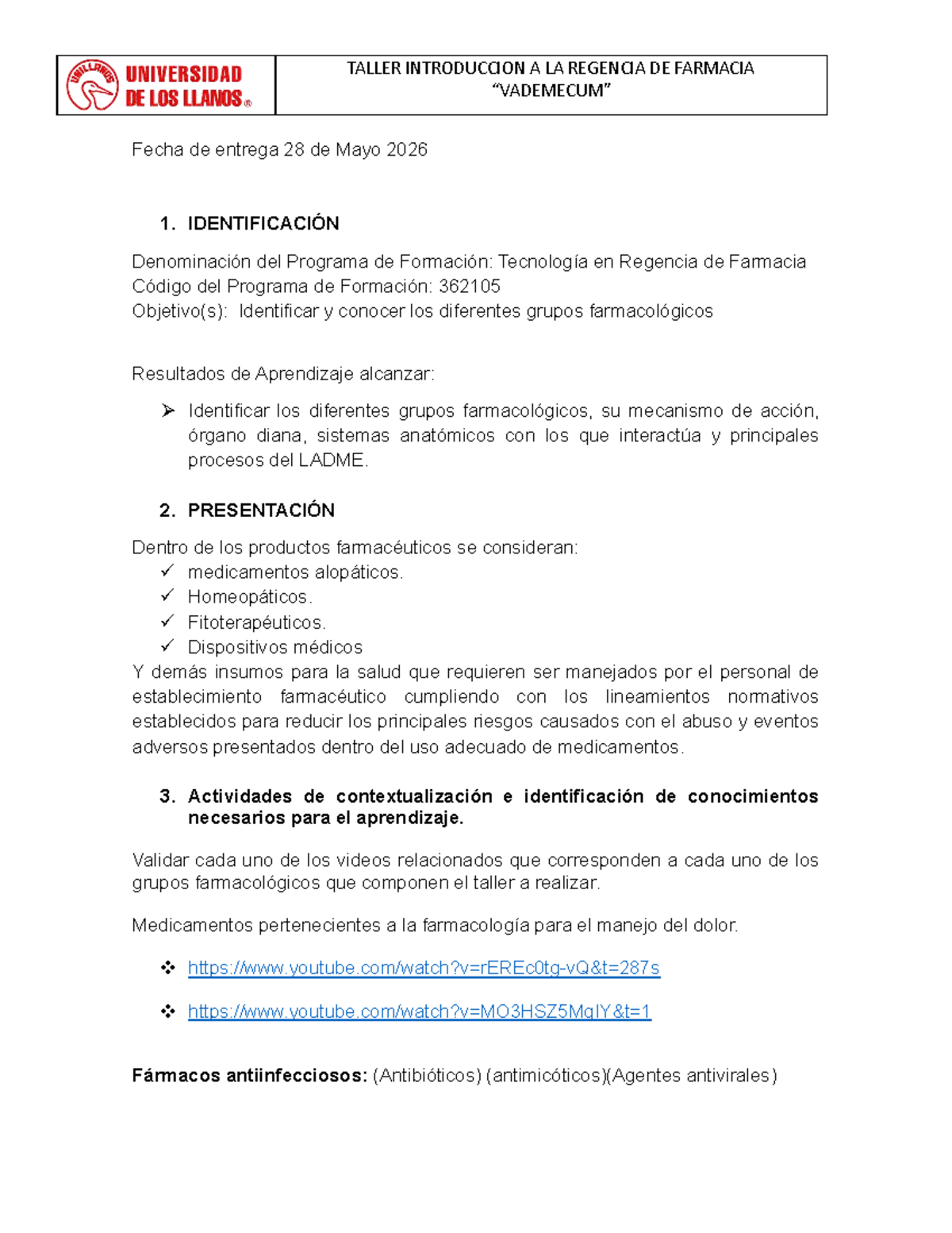 TALLER 362105: Introducción a la Regencia de Farmacia y Vademécum - Studocu