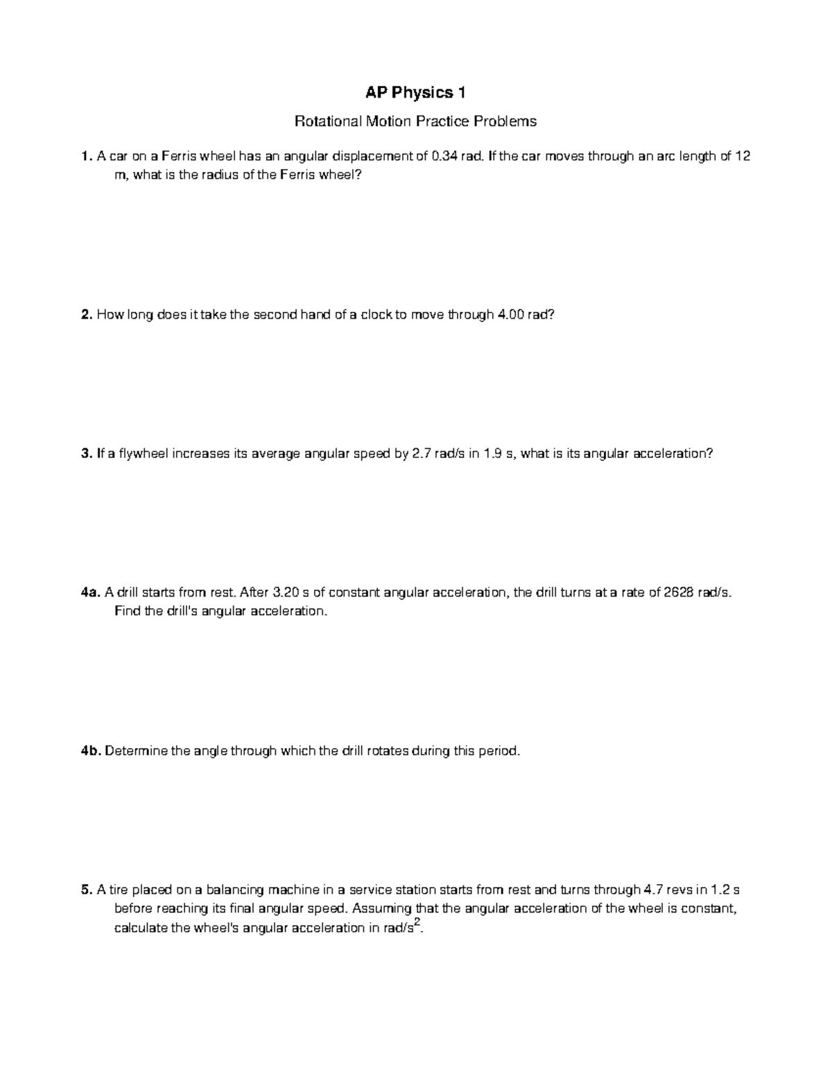 AP Physics 1 Rotational Motion Practice Problems and Solutions - Studocu