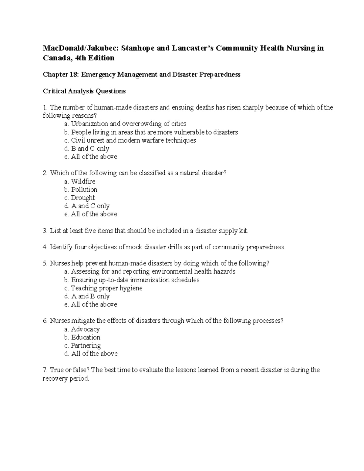 3007 Review Questions: Chapter 18 - Emergency Management & Disaster ...