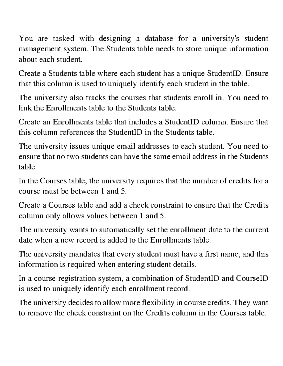 Activity constraints - constrains practice qs - You are tasked with ...