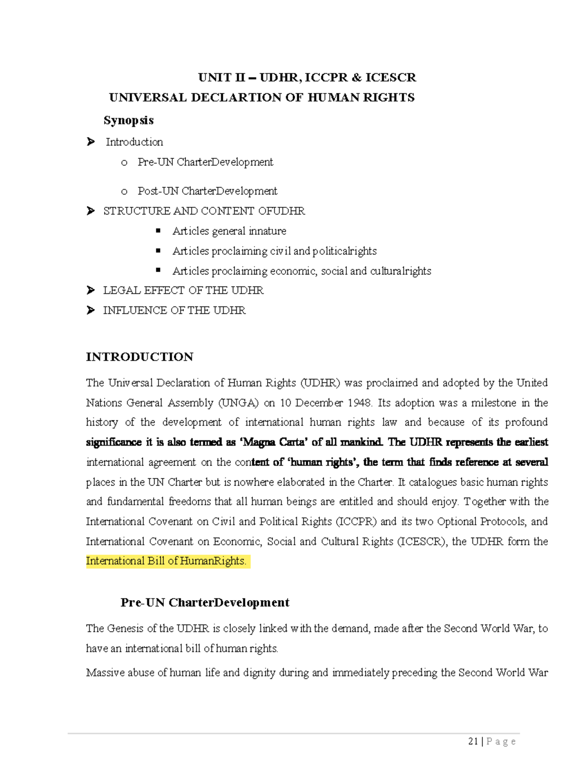 UDHR & ICCPR Overview - Course Notes on Human Rights Development - Studocu