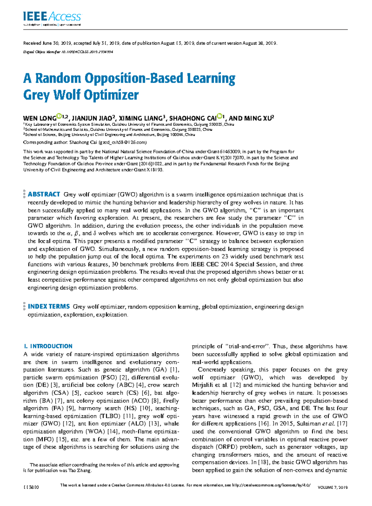 A Random Learning Grey Wolf Optimizer for Global Optimization - Studocu