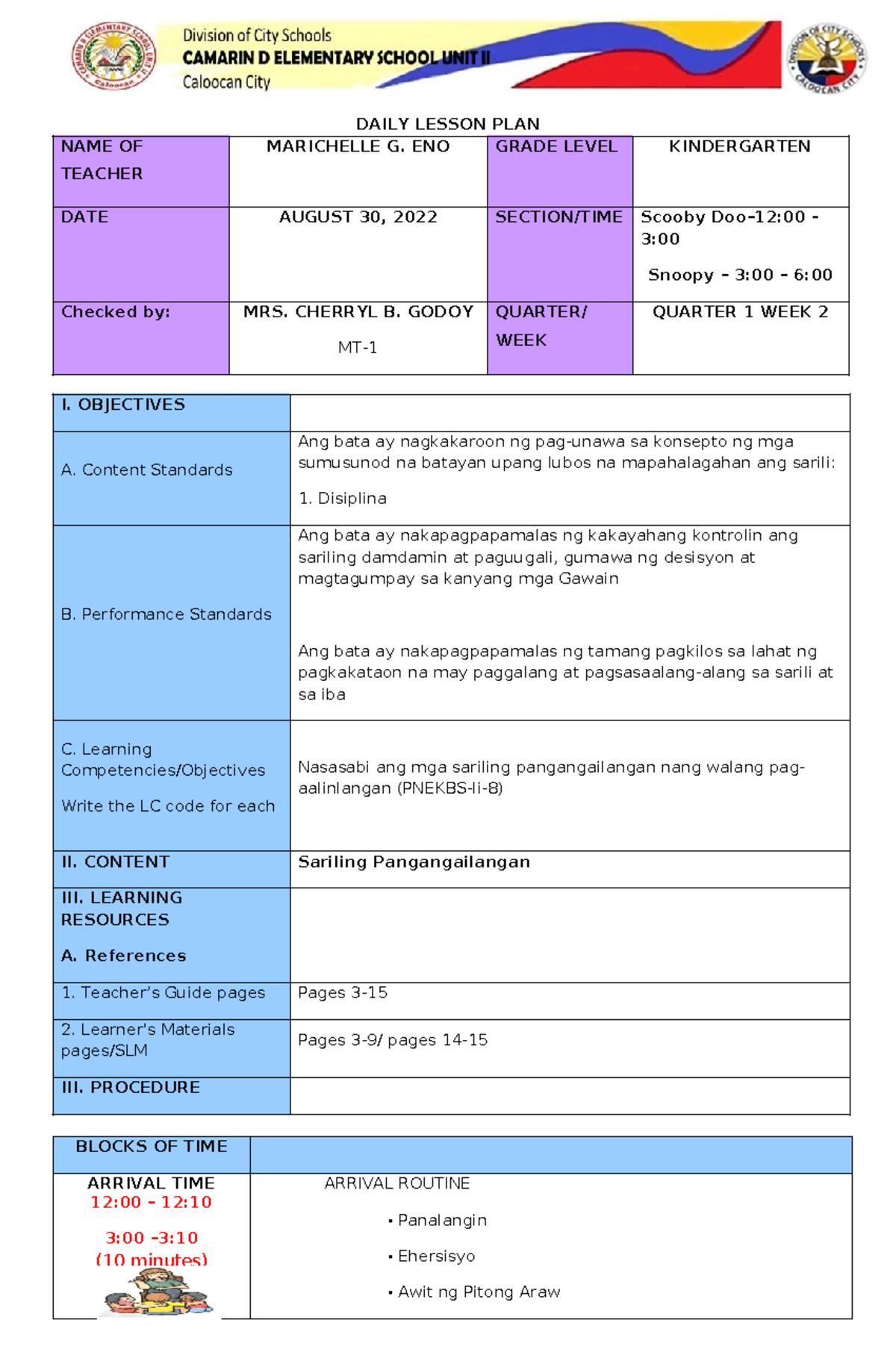DLP- Quarte-1 WEEK-2 - LESSON PLAN FOR 1ST QUARTER WEEK 2 - DAILY ...