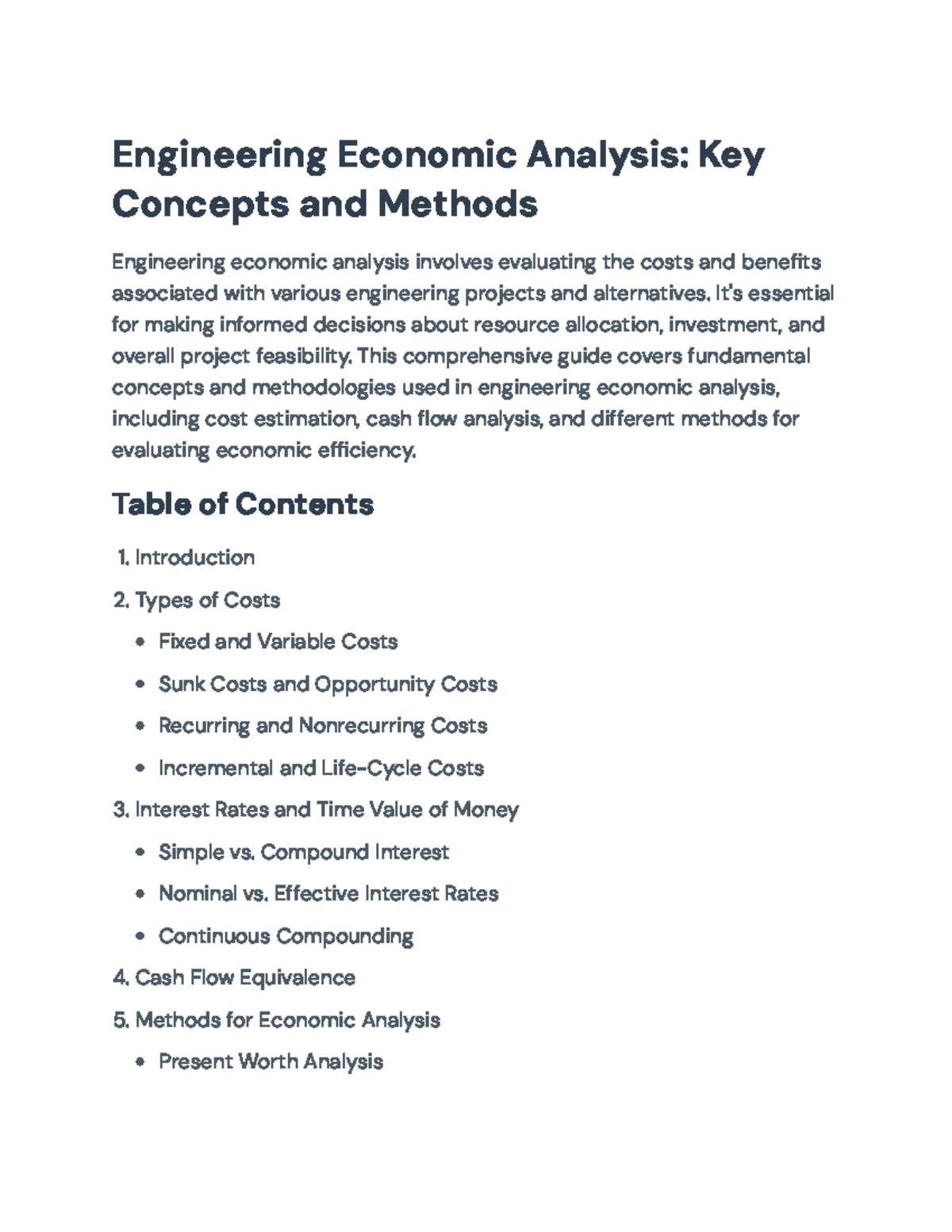 Engineering Economic Analysis: Key Concepts and Methods Guide ...