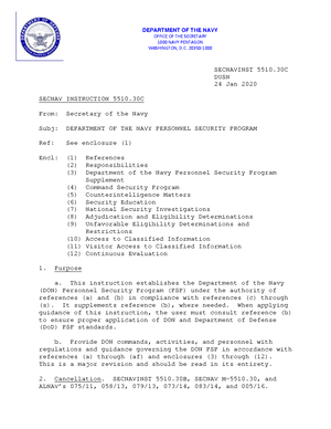 Secnavinst 5510.36B DON INFO Security Program - DEPARTMENT OF THE NAVY ...