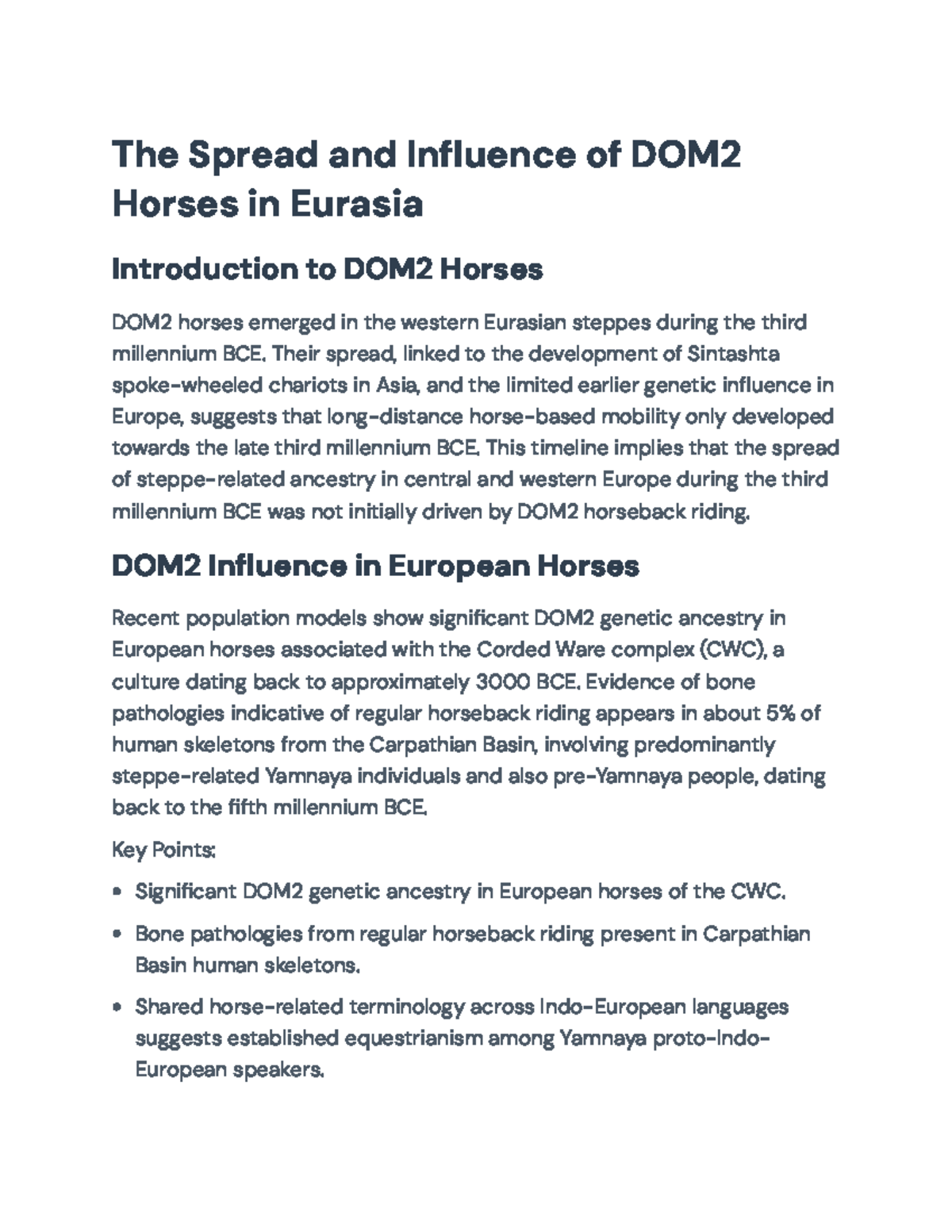 The Impact of DOM2 Horses on Eurasian Culture and Mobility Studies ...