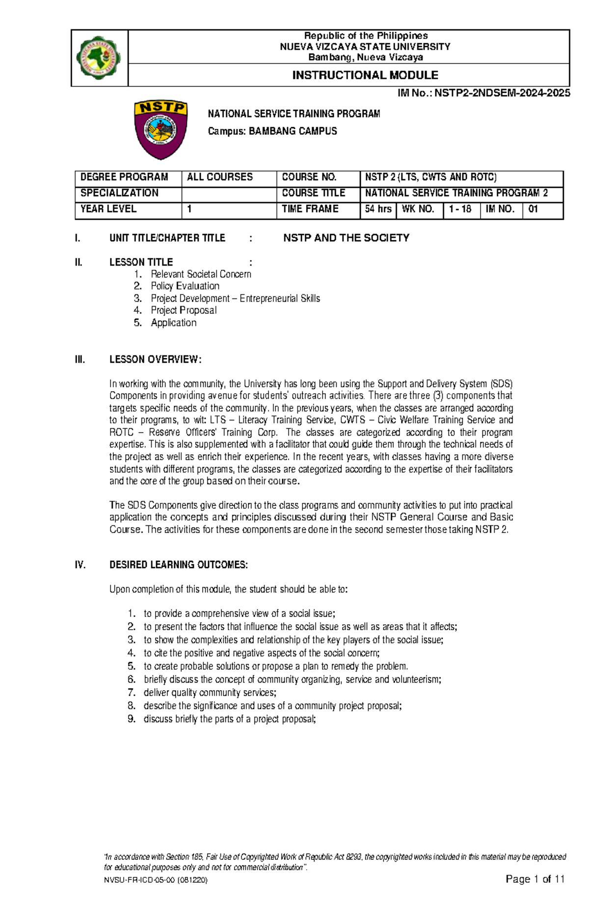 NSTP 2 Module 2ND SEM 24 25 - IM No.: NSTP2-2NDSEM- 2024 - 2025 “In ...