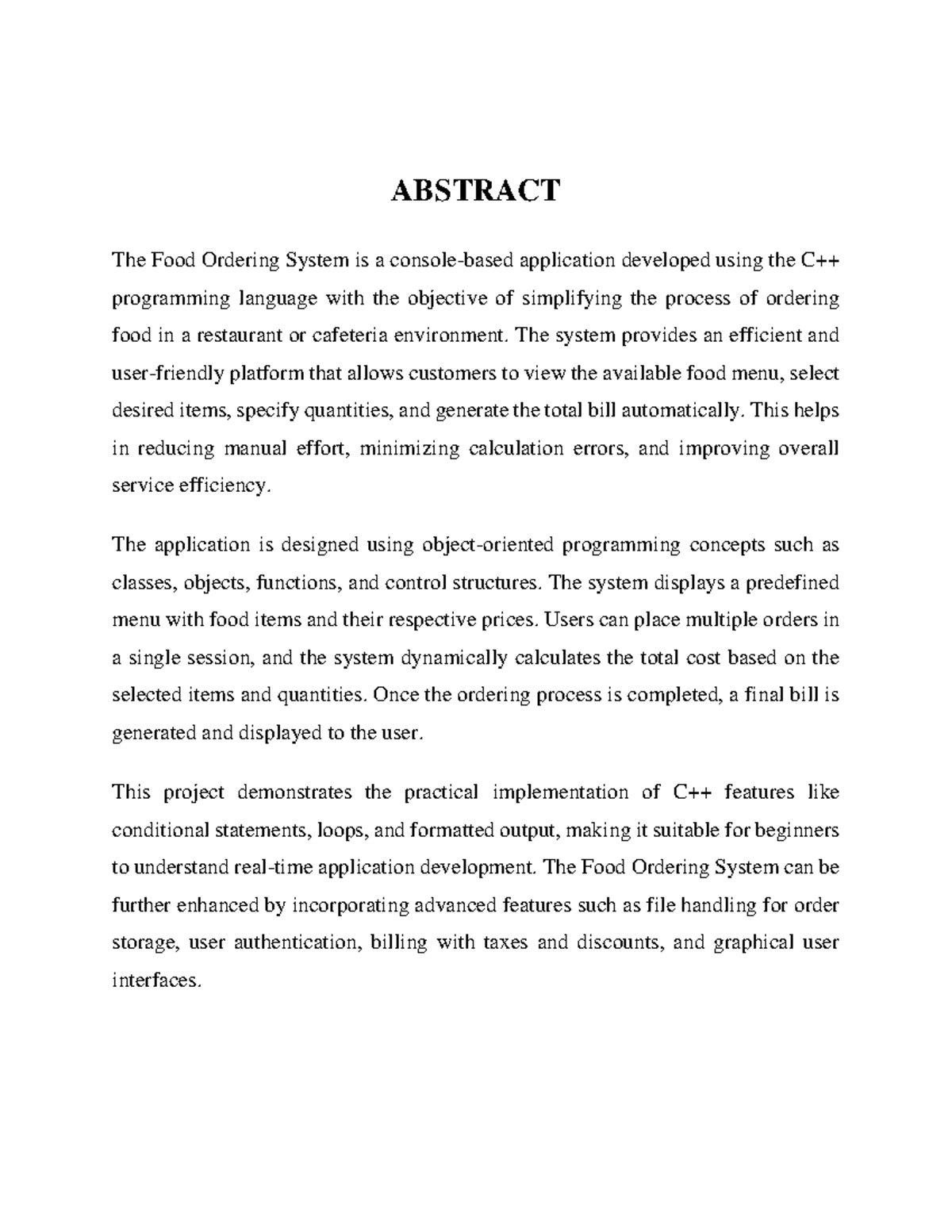 Food Ordering System Project Overview (CS101) - Studocu