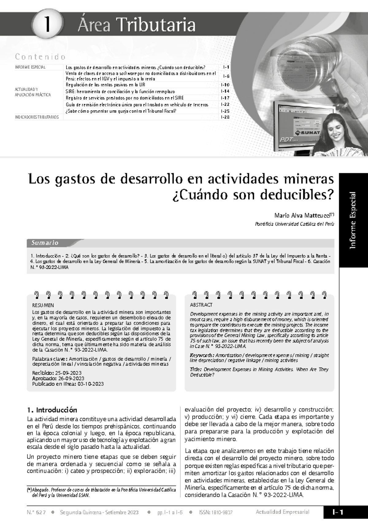 Gastos de Desarrollo Minero: Deducción y Amortización (Caso N° 93-2022-LIMA) - Document Preview