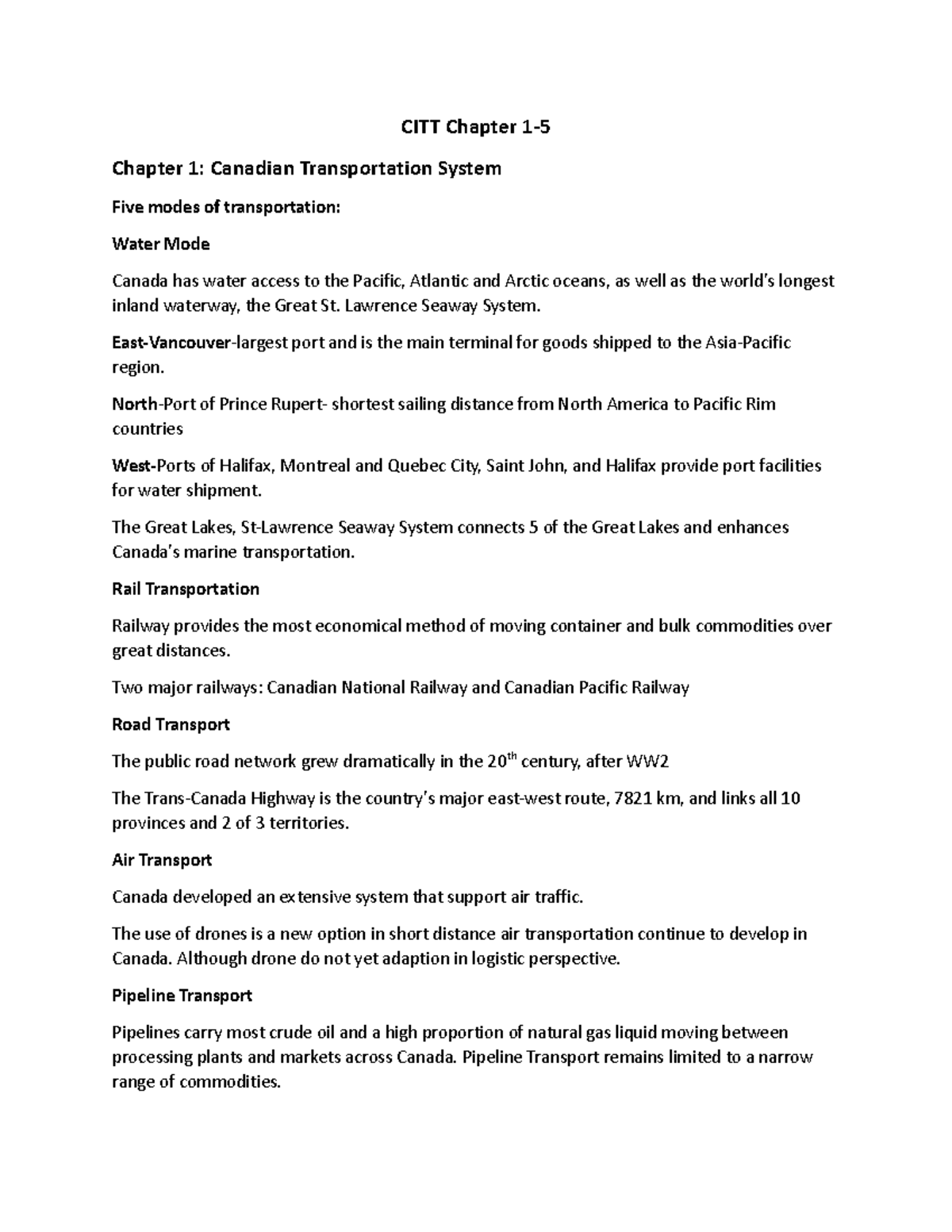 CITT Chapter 1: Overview of Canadian Transportation Modes and ...