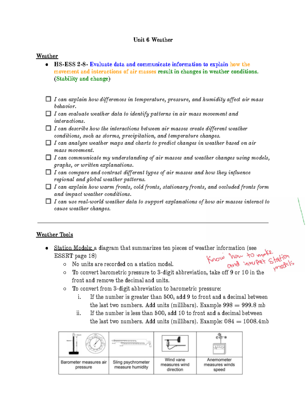 Unit 6 Weather Exam Review: Air Masses & Weather Changes - Studocu