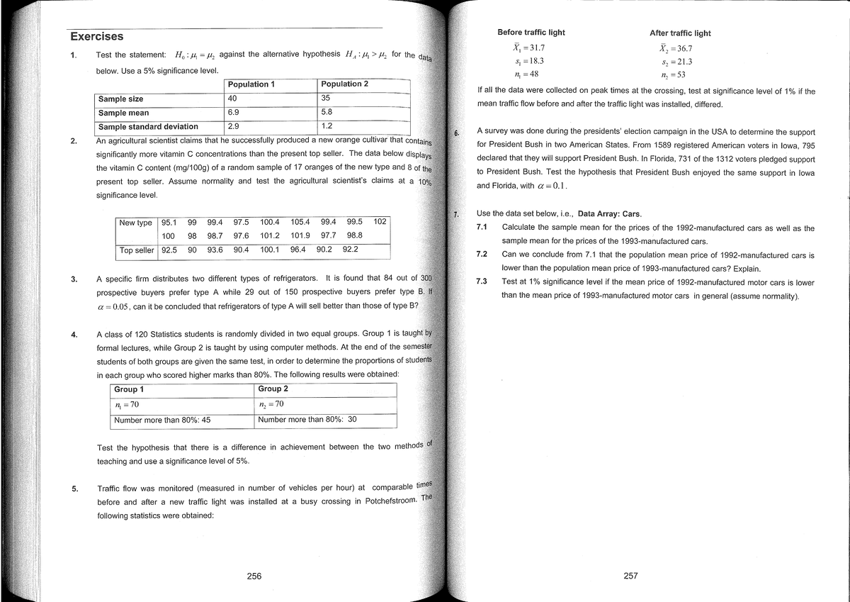SU+11 Chapter 11 Exercises: Hypothesis Testing and Data Analysis - Studocu