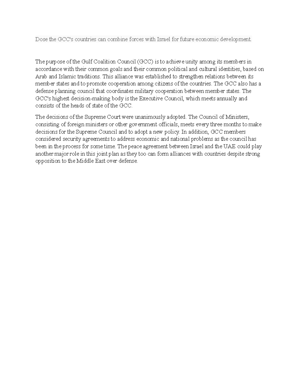 GCC Forces and Israel: Exploring Economic Cooperation Essay - Studocu