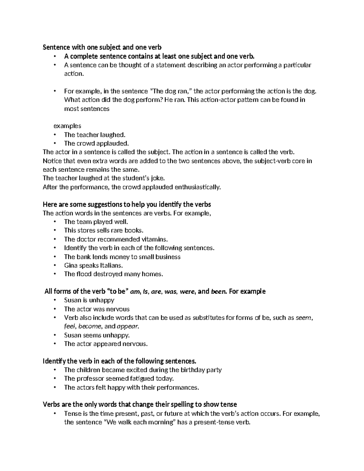 Sentence with one subject and one verb - A sentence can be thought of a ...