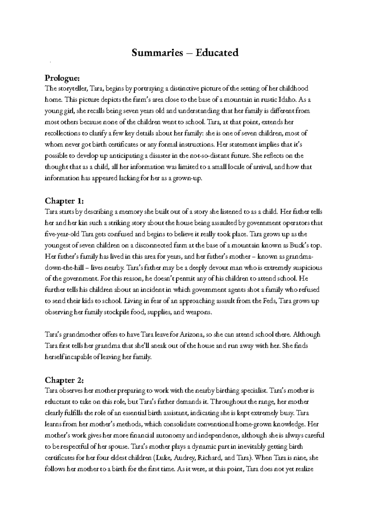 Chapter Summaries of 