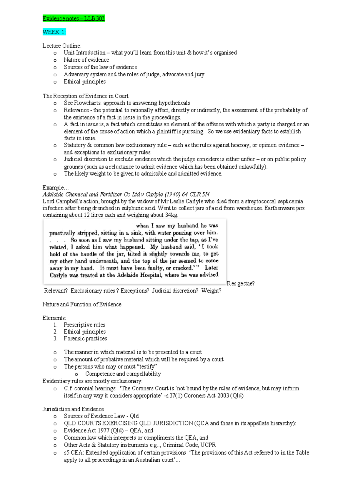 Evidence Notes LLB303 S2 2025: Week 1 Lecture Overview - Studocu