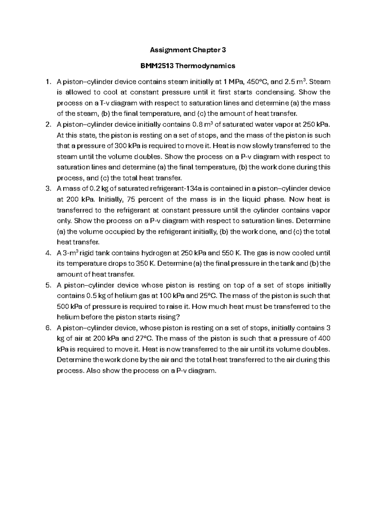 Assignment Chapter 3 BMM2513 Thermodynamics: Steam & Gas Processes ...
