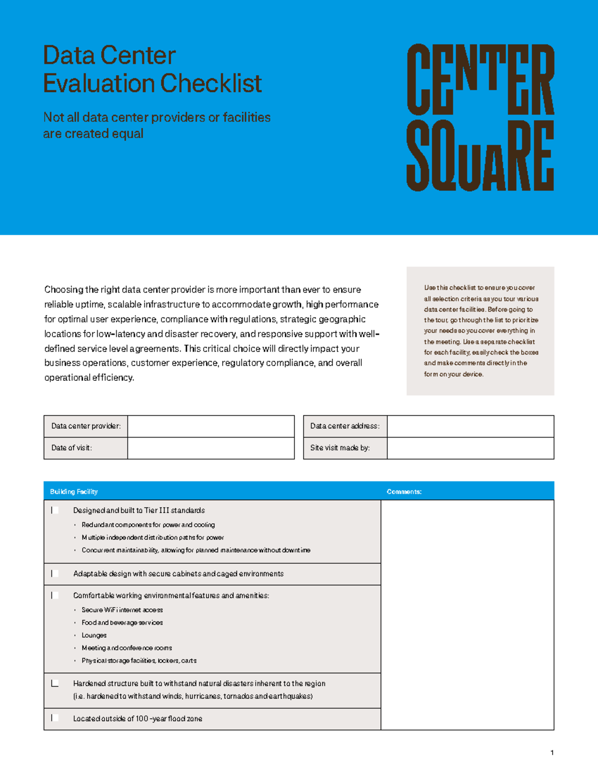Centersquare Data Center Evaluation Checklist - Studocu