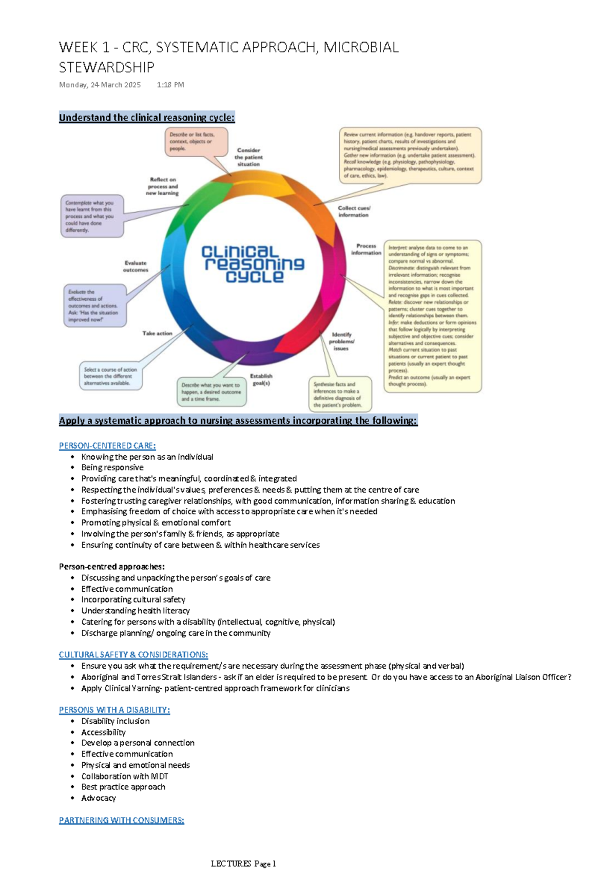 WEEK 1 CRC: Systematic Nursing Approach & Microbial Stewardship - Studocu