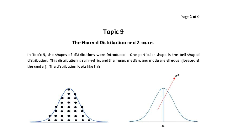 Topic 9 - Notes thanks - Topic 9 The Normal Distribution and Z scores ...