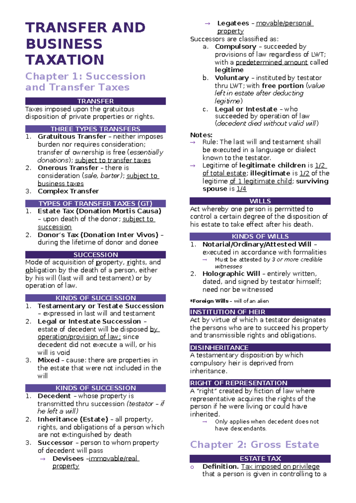 TRANSFER AND BUSINESS TAXATION: Chapter 1 - Succession & Transfer Taxes ...