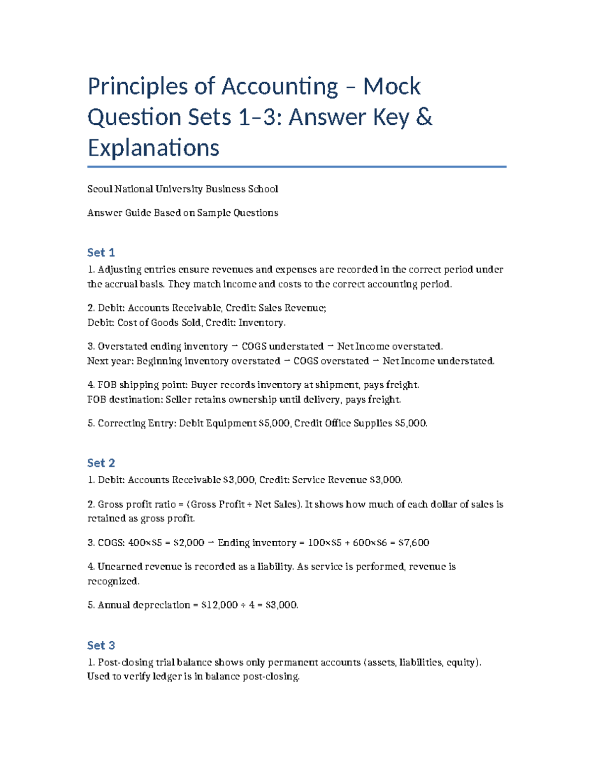 Mock Accounting Question Sets 1-3 Answer Key & Explanations - Studocu