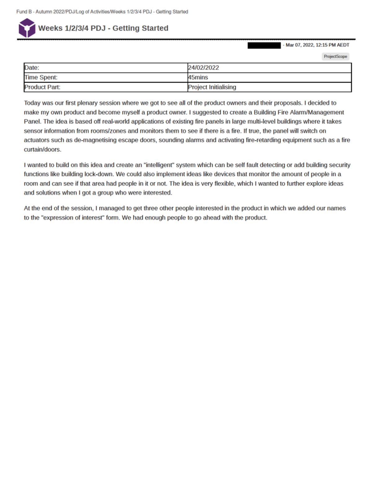 Log of Activities for Fund B Autumn 2022 - PDJ Project Planning and ...