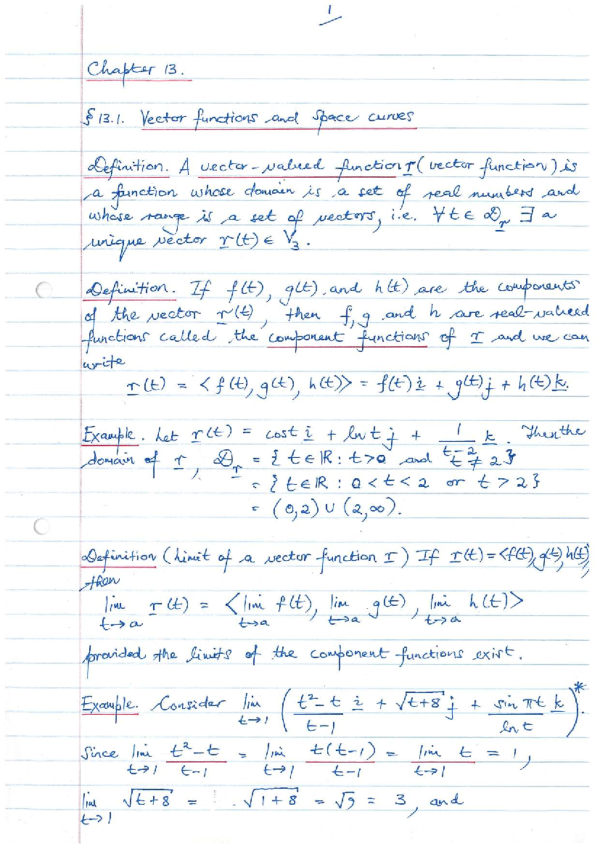 Lecture 4.5 - Vector Functions and Space Curves Definitions - Studocu