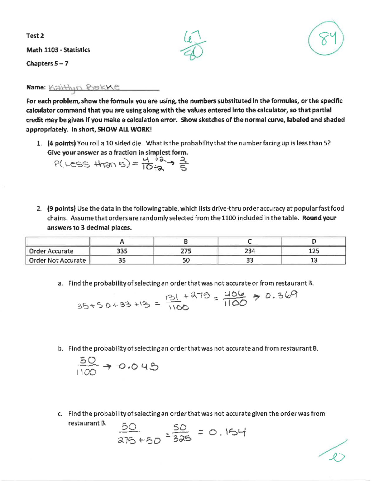 Math 1103 - Statistics Test 2 - Studocu