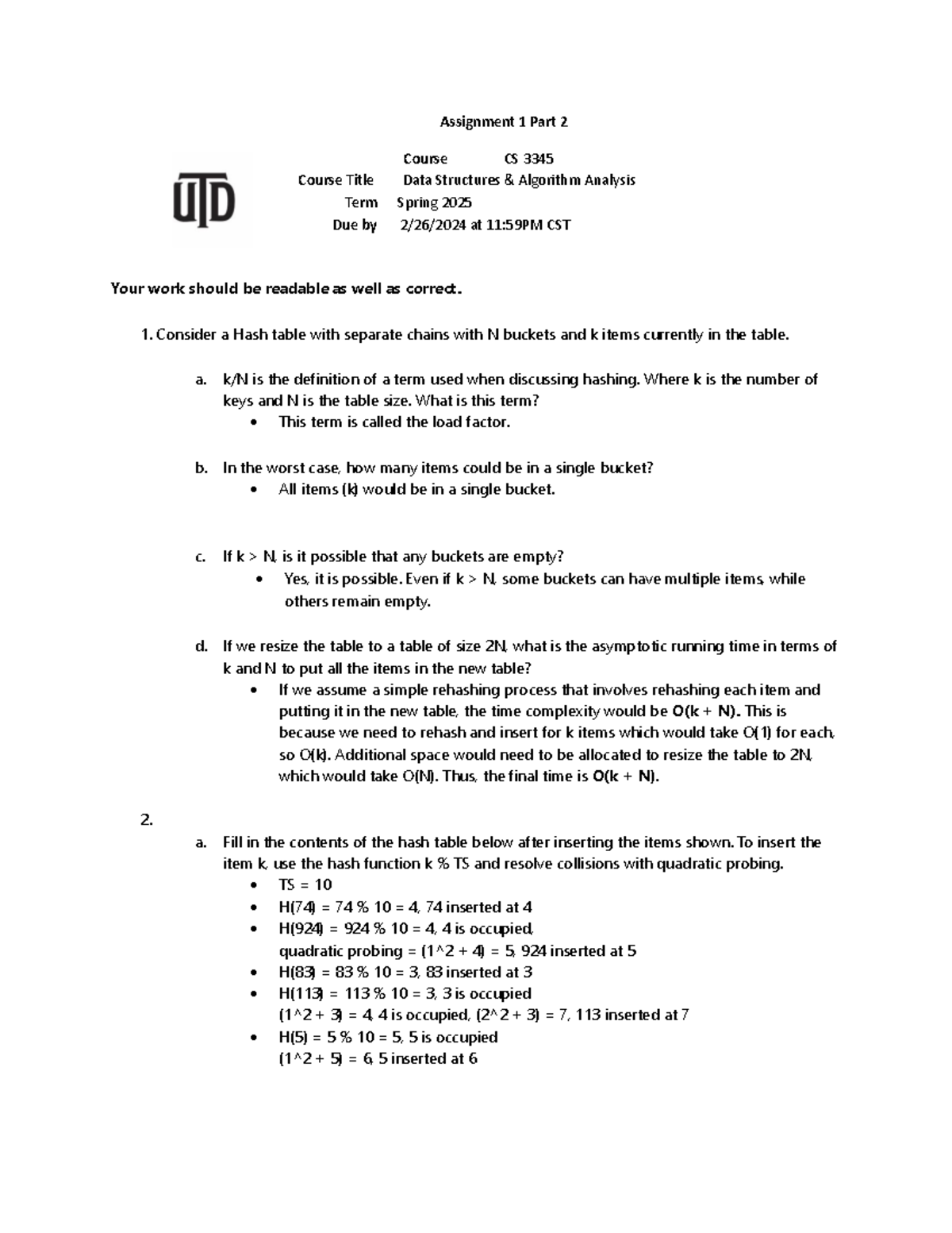 Assignment 1 Part 2 for CS 3345: Data Structures & Algorithm Analysis ...