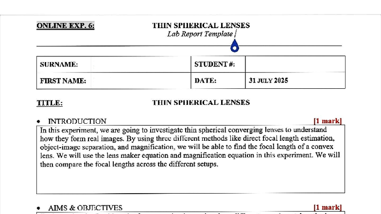 EXP 06: Lab Report on Thin Spherical Lenses and Focal Length ...