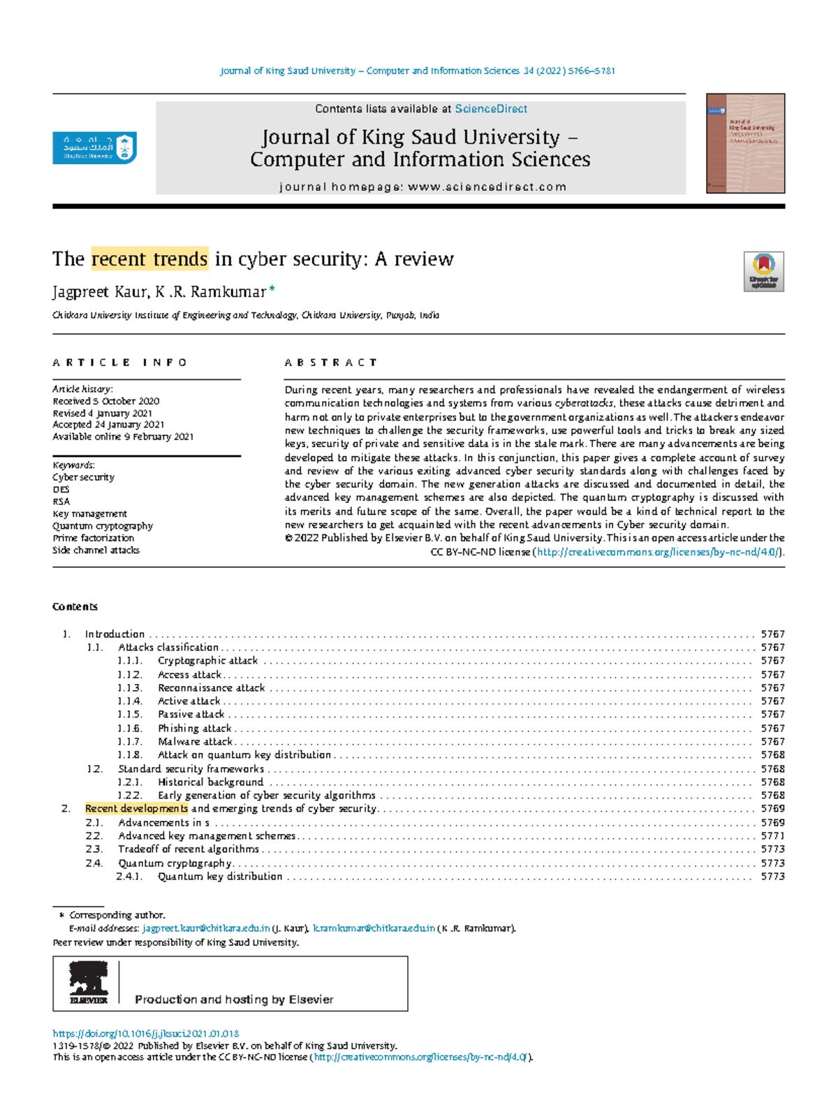The recent trends in cyber security A review - The recent trends in ...